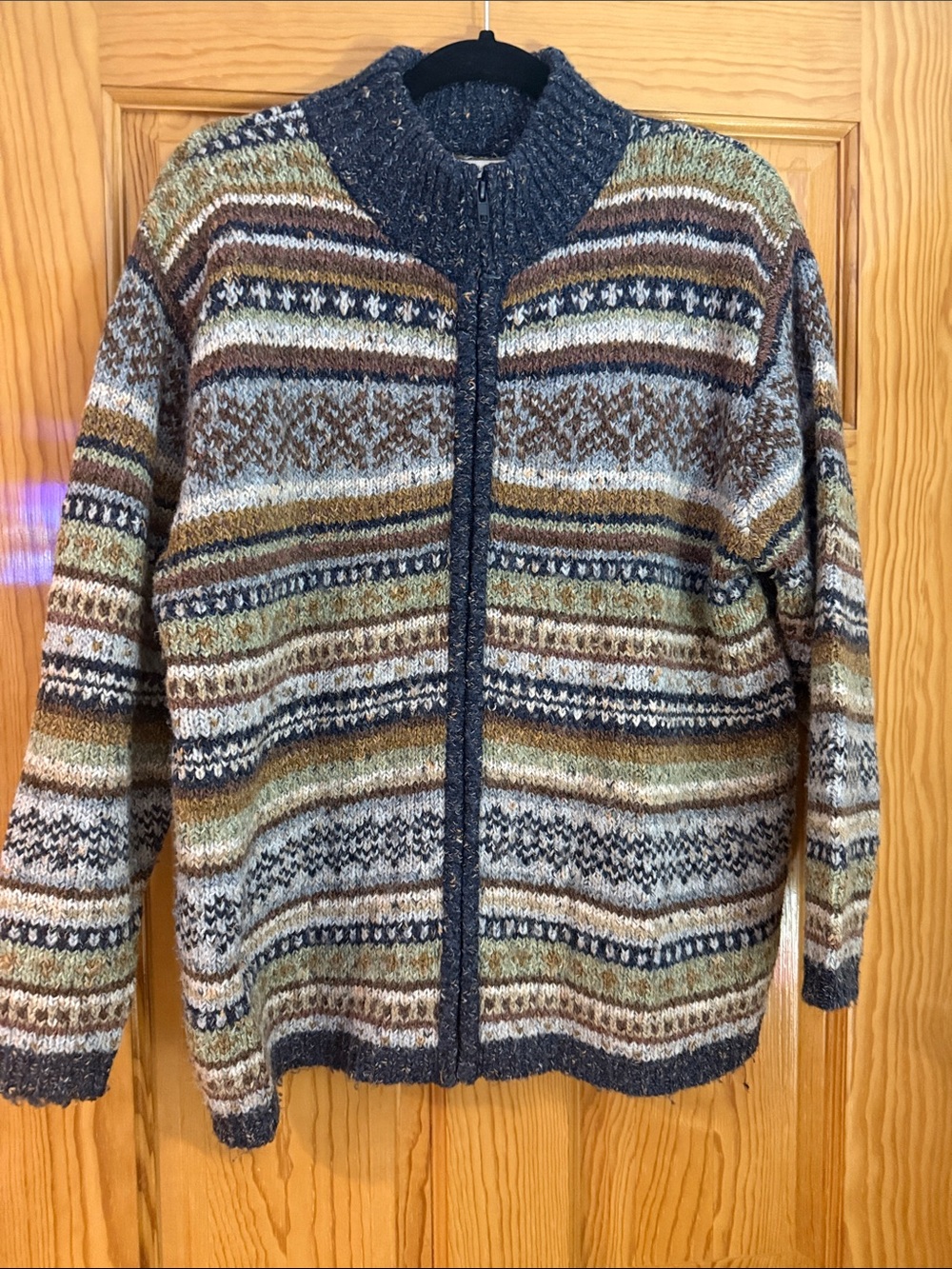 Dress Barn Women's Multi-Stripe Zip-Up Sweater - Gray, Brown, Olive